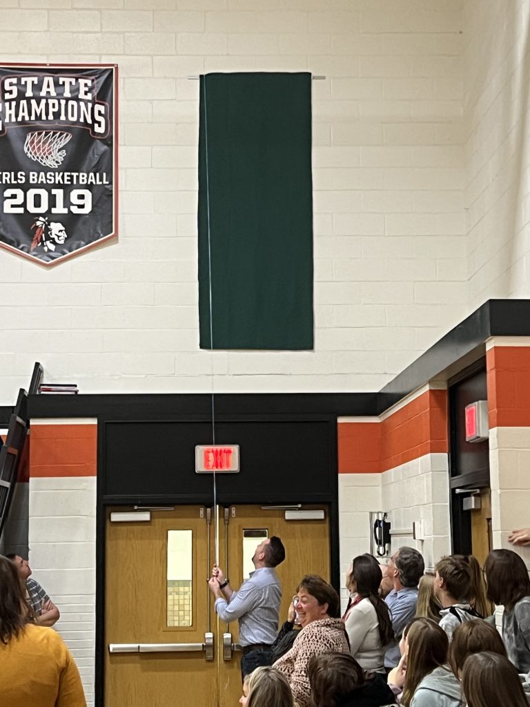 The flag covered on the gym wall