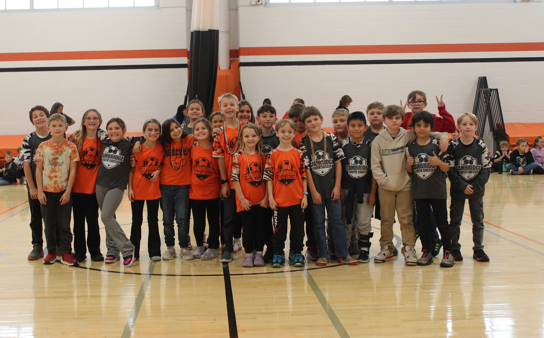 Cambridge Youth Soccer players at the pep rally